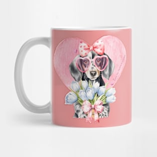 Valentine Grey Dachshund Heart and Flowers Mug